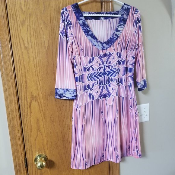 BCBGMaxAzria Women’s V-Neck Tunic Dress – Multicolor Abstract Print – Size M - Picture 2 of 8